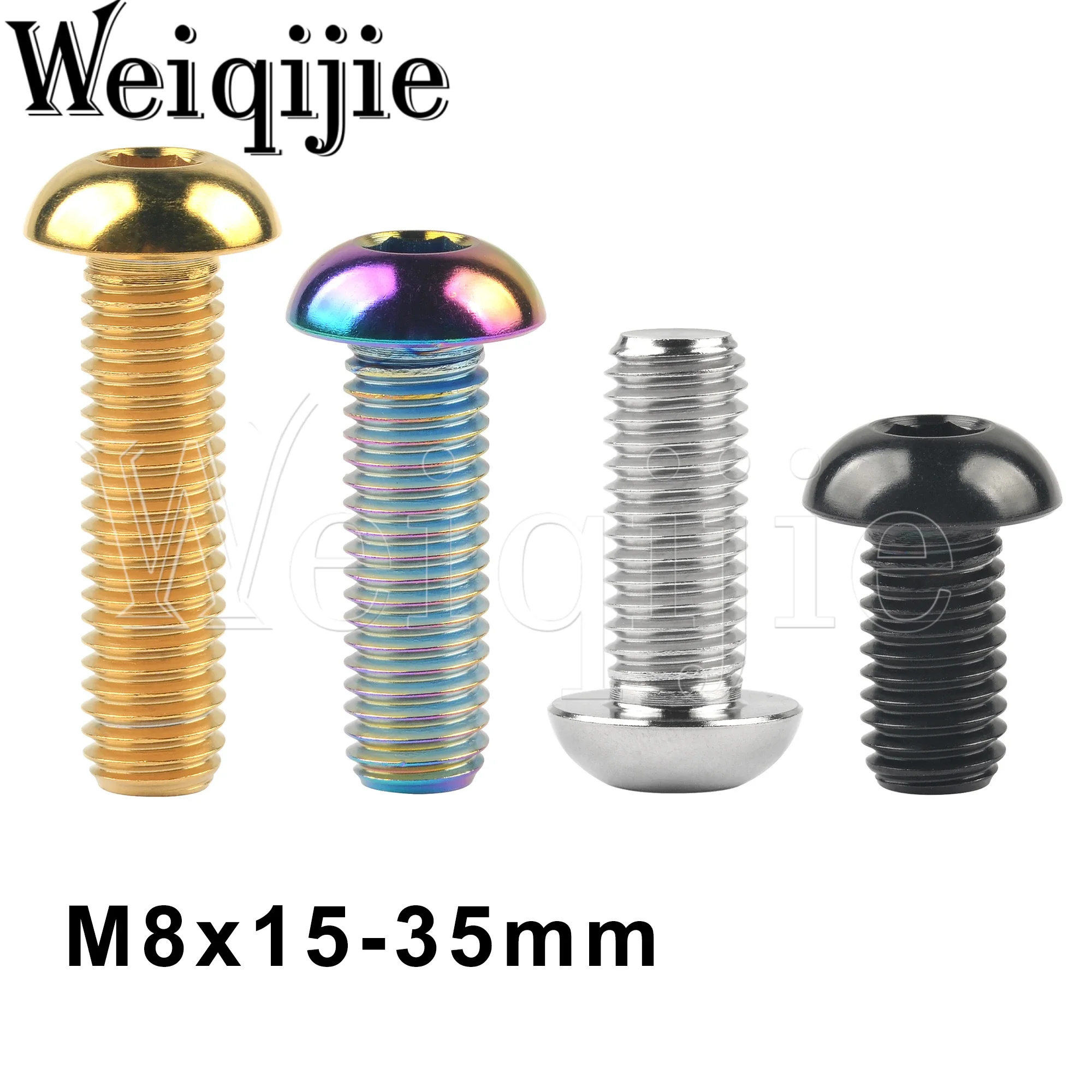 Weiqijie 6pcs Titanium Bolt M8x15 20 25 30 35mm Dome Head Hex Screw for Bicycle Motorcycle Modification