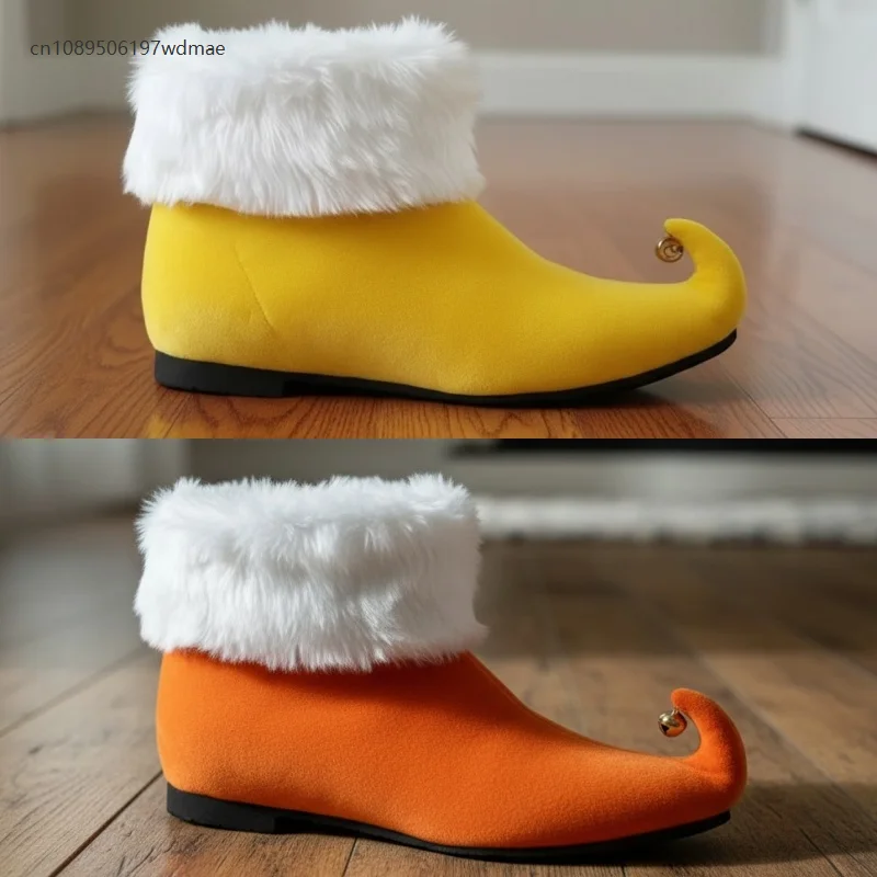 Chaussures de noël pour hommes, bottines Orange, cloche, accessoires de Cosplay, chaussures à bout pointu, spectacle sur scène pour fête de noël