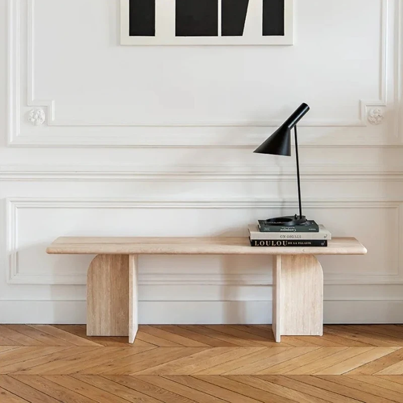 Natural travertine entrance table, bedroom light luxury shoe change bench, medieval wind entrance table
