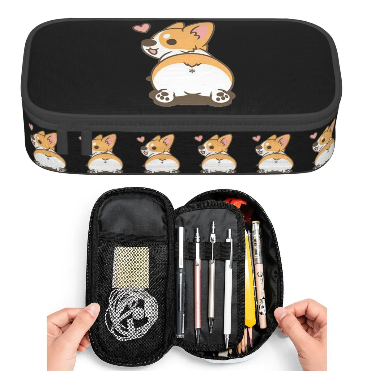 

Large Cute Corgi Puppy Pembroke Welsh Corgi Dog Pencil Cases Student Pen Box Pencil Bag Large Storage Pencil Pouch Pen Holder