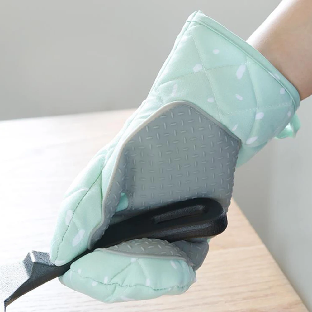 

Oven Glove Insulation Gloves Silicon Mitts Micro-wave Silicone Green for Microwave Ovens Thick