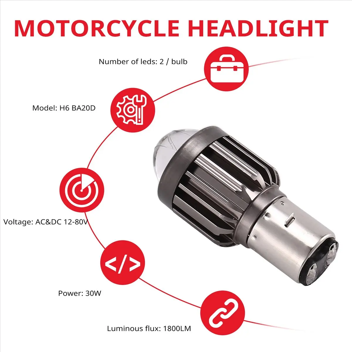 Compatible H6 BA20D Motorcycle Mini LED Projector Headlight Bulbs Dual Colors White Yellow ATV Scooter E-Bikes Head Light Lamp