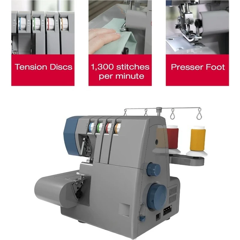 X5004-HD آلة سيرجر والإطار المعدني والأوفرلوك |   2-3-4 قدرة الغرز، 8 غرز مدمجة، 1300 غرزة في الدقيقة،