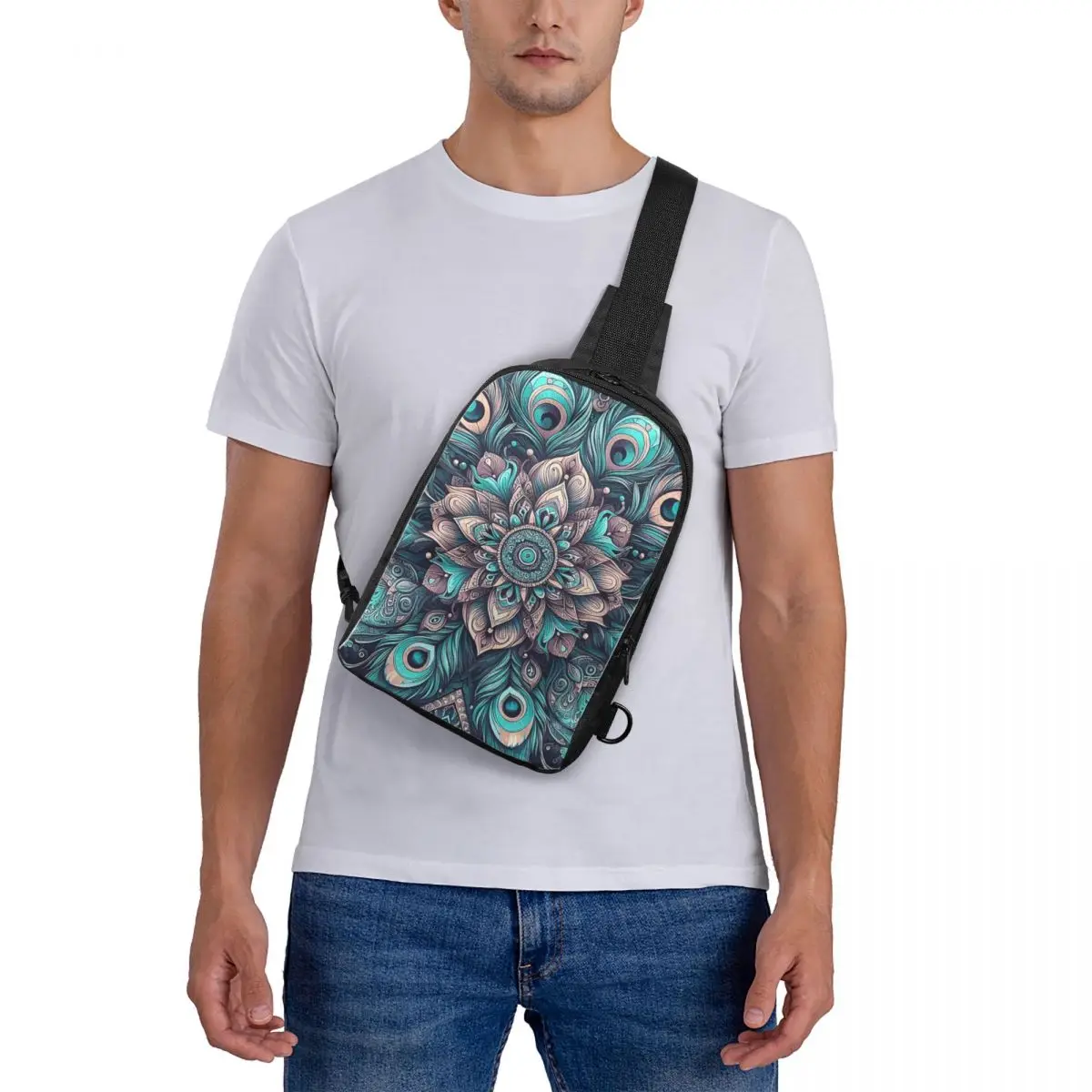 

Peacock Feathers Chest Bag Crossbody Backpack Sling Shoulder Bag For Men Travel Hiking Daypack