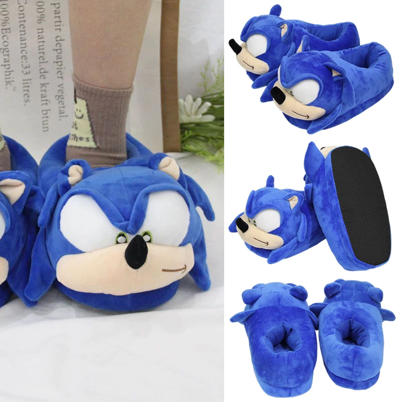 

Sonic Slippers Cotton Shoes Boys Home Slippers Winter Wrap Heel Shoes Women Soft Non-slip Warm Lightweight Indoor Plush Shoes