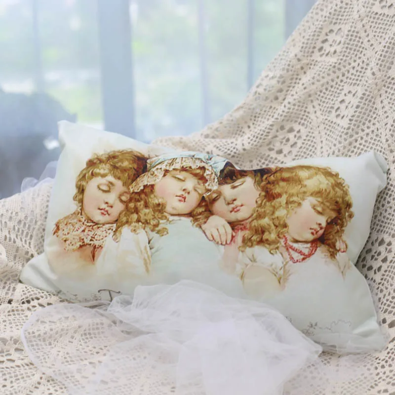 European Vintage Pillowcase Home Rectangular Decorative Pillows for Sofa Girl Printed Short Plush Bed Single Pillow Covers