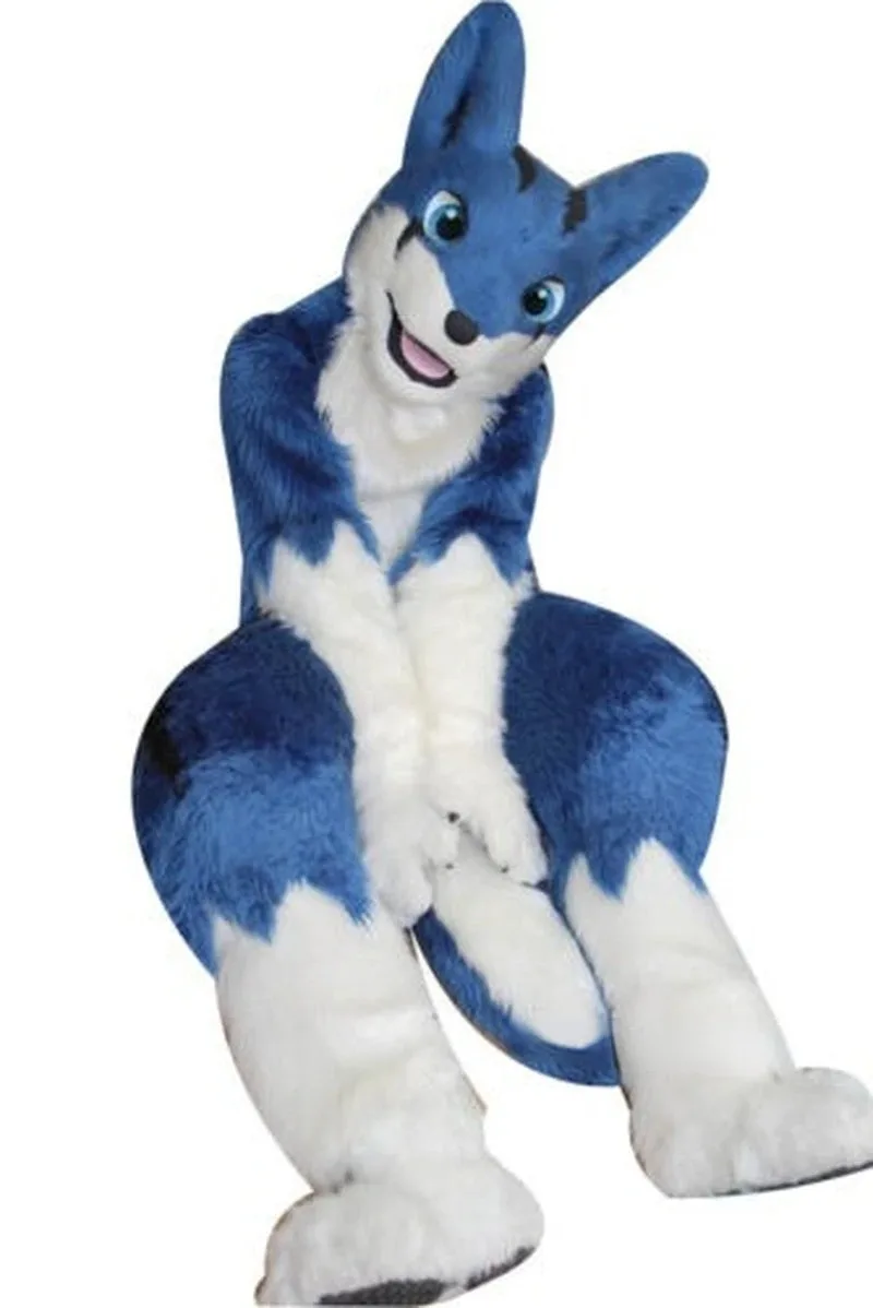 

Blue Husky Fox Mid-length Fur Mascot Costume Walking Halloween Christmas and Large-scale Event Suit Role-playing