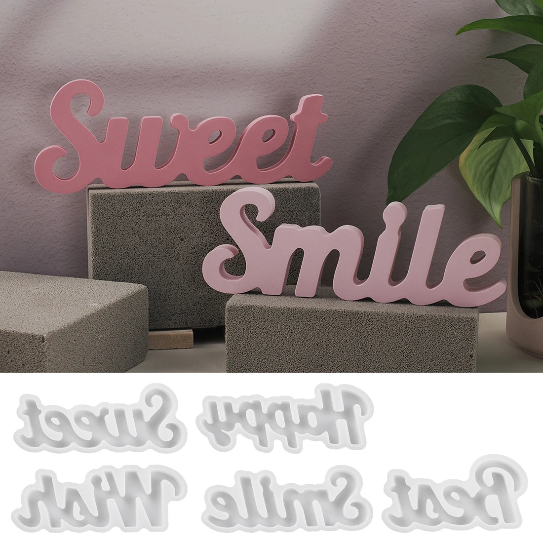 Mutlu/Dilek/Gülümseme İngilizce Harfler Epoksi Reçine Kalıp Masaüstü Süs Dekor İngilizce Alfabe Kelime Alçı Alçı Silikon Kalıplar