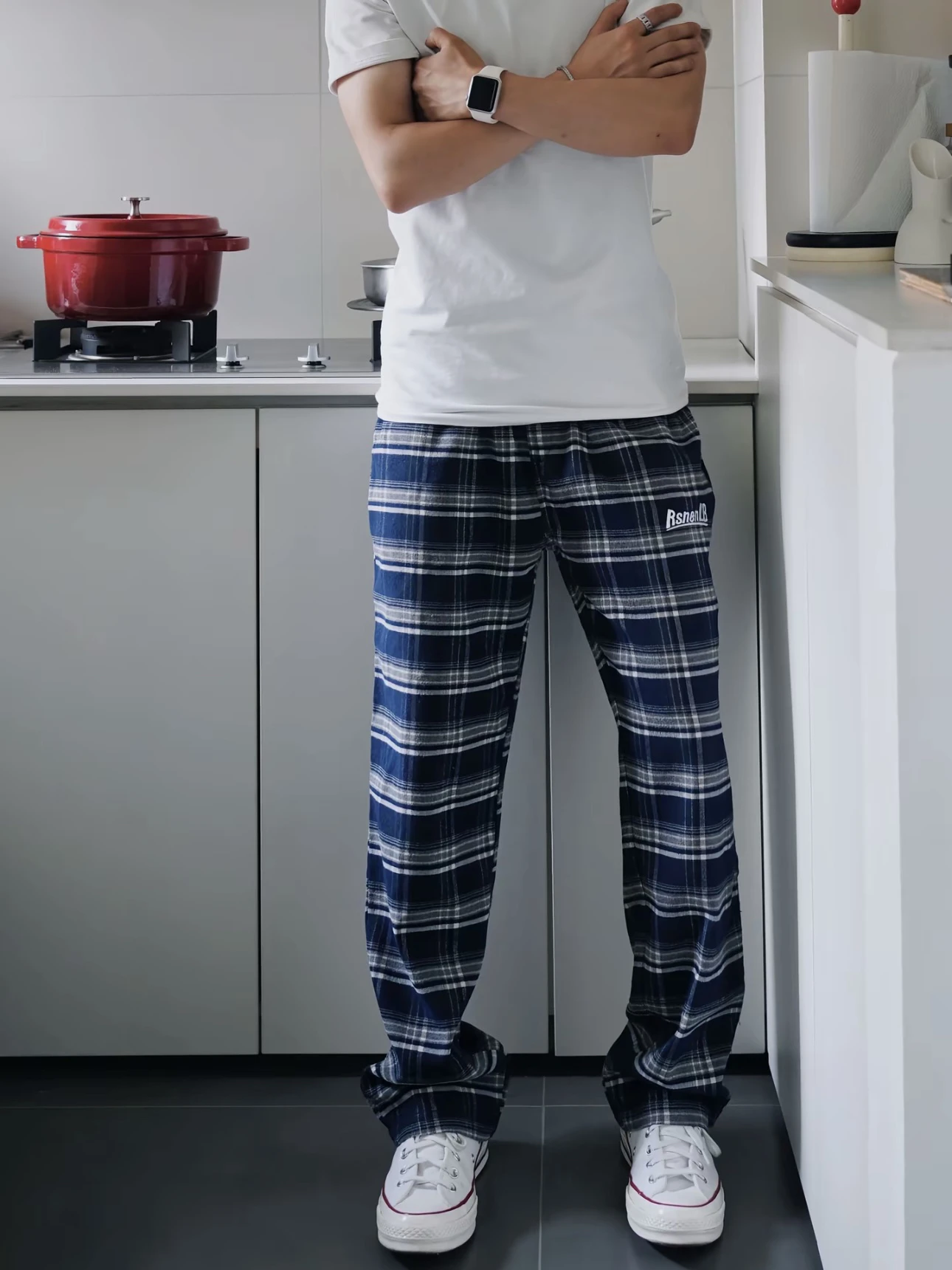 

Retro Hong Kong Sle Men's Casual Pants Plaid Wide Leg Daily Leisure Home Comfortable All Season Straight Tube Trousers