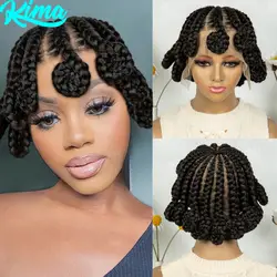 Full Lace Handmade Bantu Braided Wigs Synthetic Short Cute Braided Lace Wigs with Baby Hair Lace Front Braids Wigs for Women