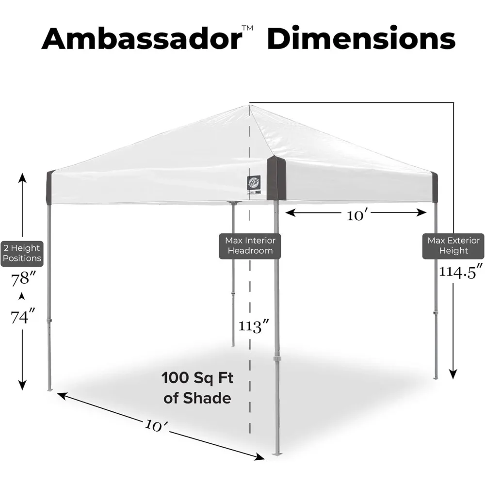 Tienda de campaña con dosel emergente instantáneo, 10 'x 10', bolsa de rodillo y Juego de puntas de 4 piezas, blanco