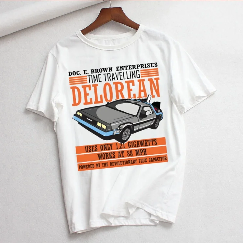 Back To The Future Delorean Casual Tee Women's  Short Sleeve Round Neck Slight Stretch T-Shirt White T Shirt Women Graphic Tees