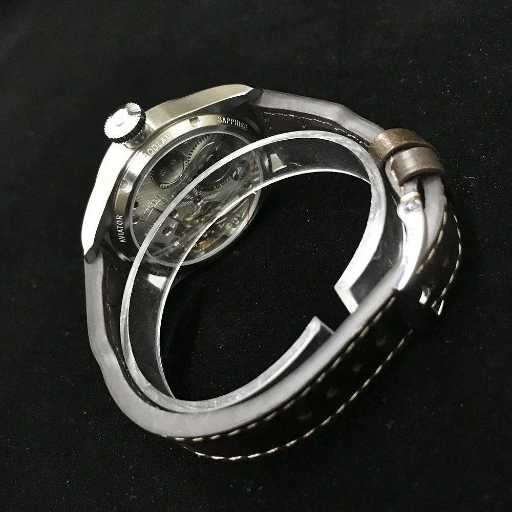 Hruodland 2025 جديد ساعة ميكانيكية للرجال النورس ST3620 ريترو الطيار 43 مللي متر Bgw-9 مضيئة الياقوت كريستال التوربينات Reloj Hombre