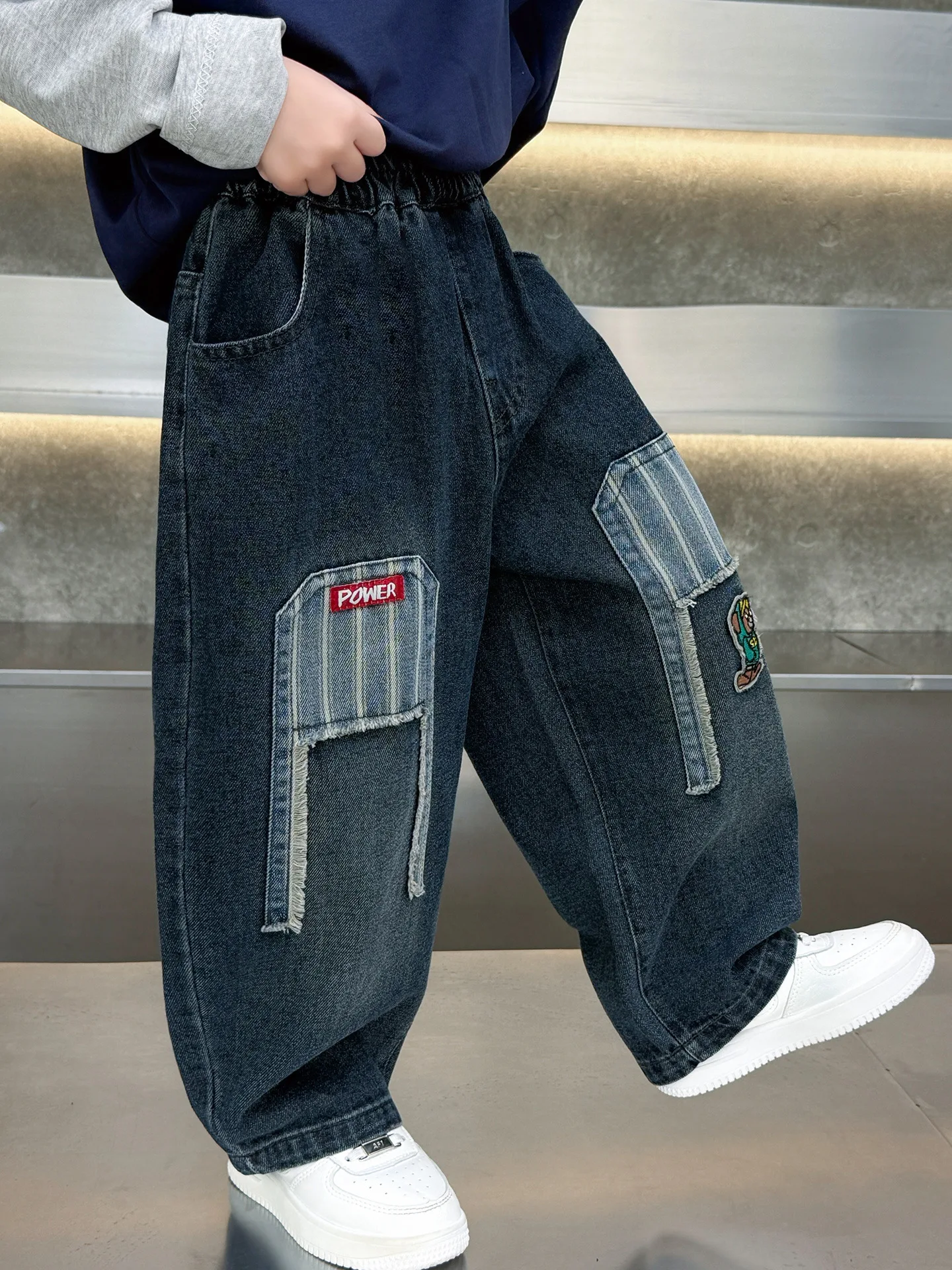 Spring&Autumn New Boys Jeans Kids Denim Pants Children Fashion Patch Trousers Boys Casual Straight Pants 2-10 Year