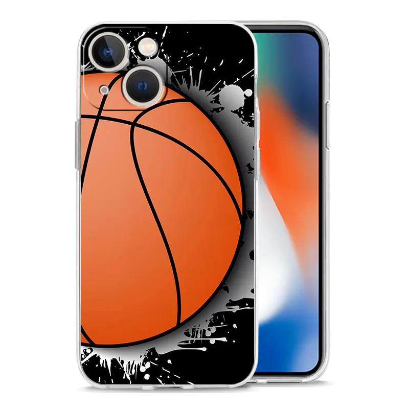 Basketball Basket Number Luxury Transparent Phone Case For iPhone 15 14 13 12 11 Pro Max XS X XR SE 7 8 Plus TPU Clear Cover