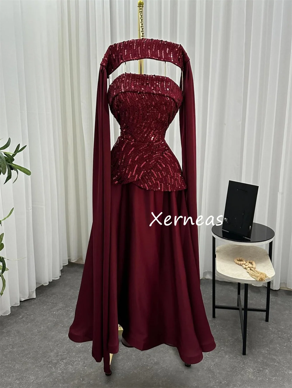 Customized High Quality Chiffon Pleat Sequined A-line Strapless Midi Dresses Bespoke Occasion Party Pastrol Formal