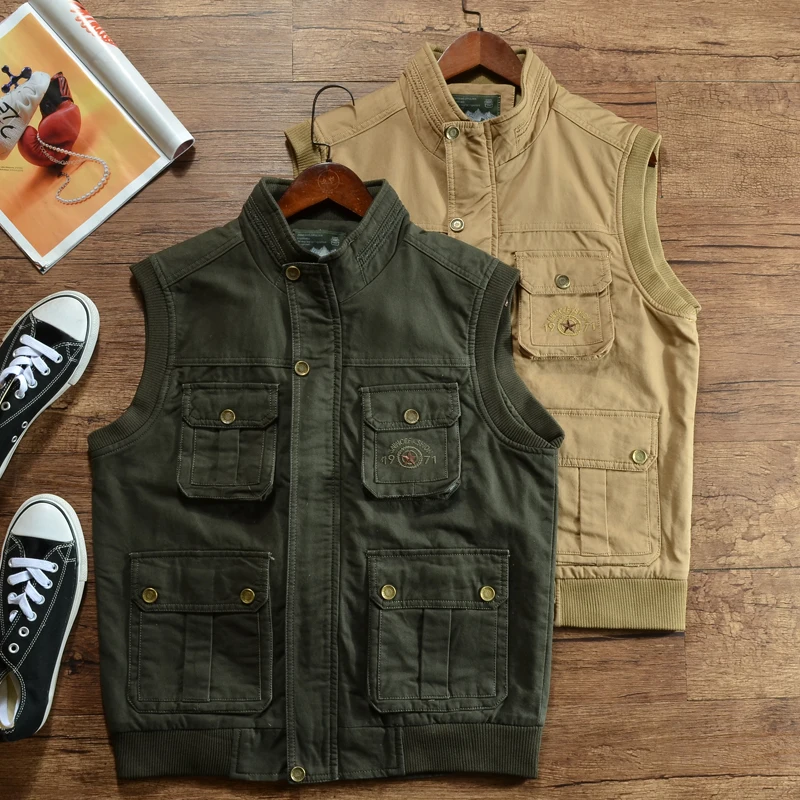 

Outdoor Recommended Men's Faion Waed Cotton Vest Spring Autumn New Arrival Casual Svel Stand Collar Workwear Vest