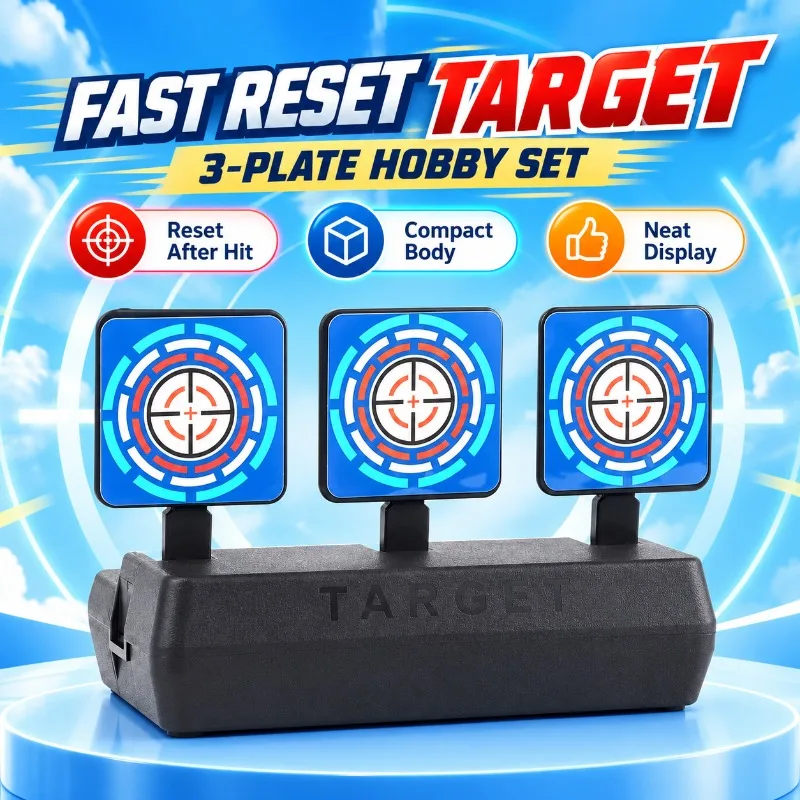 Tabletop Casual Play Hobby Target Set, 3‑Plate Auto‑Reset Plastic Practice Prop for Backyard Fun Activities