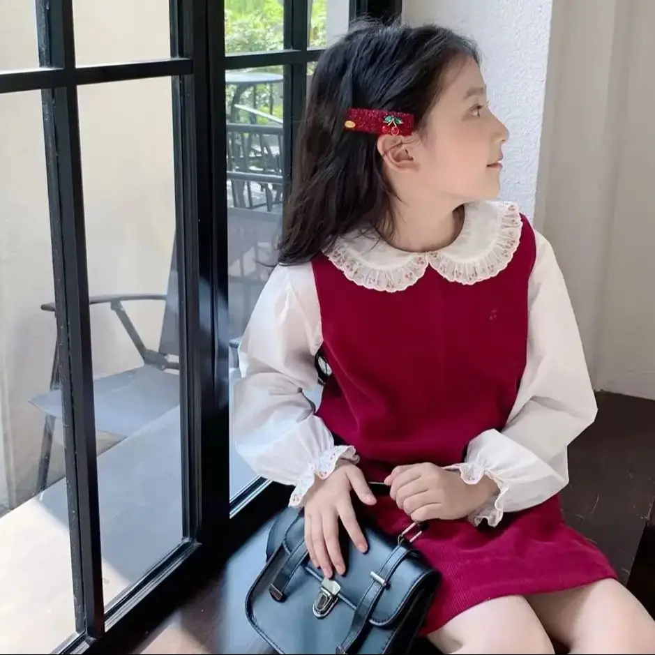 

spring baby clothes girls girls' French corduroy vest dress sleeveless red dress birthday dress teen girl clothes
