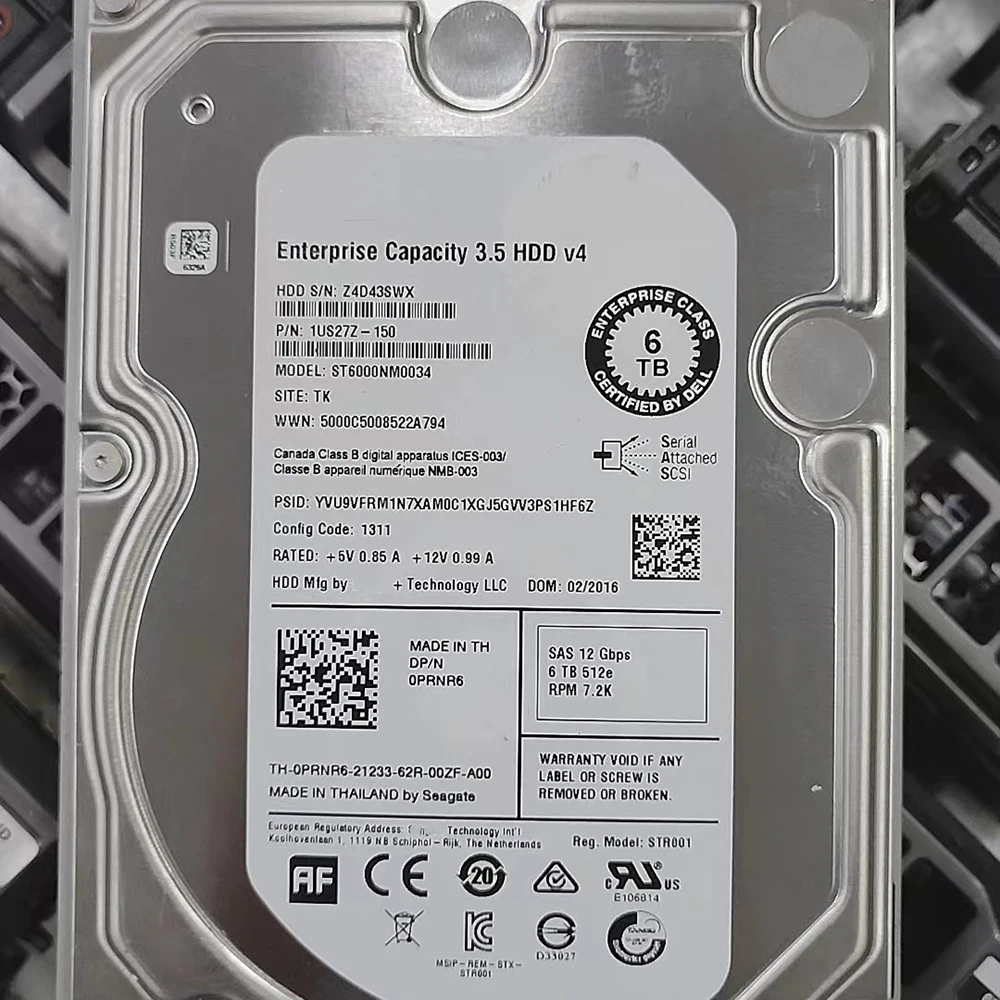 ST6000NM0034 para disco duro de servidor 0PRNR 0NWCC 6Gb 12G V4 6T SAS 3,5 "HDD