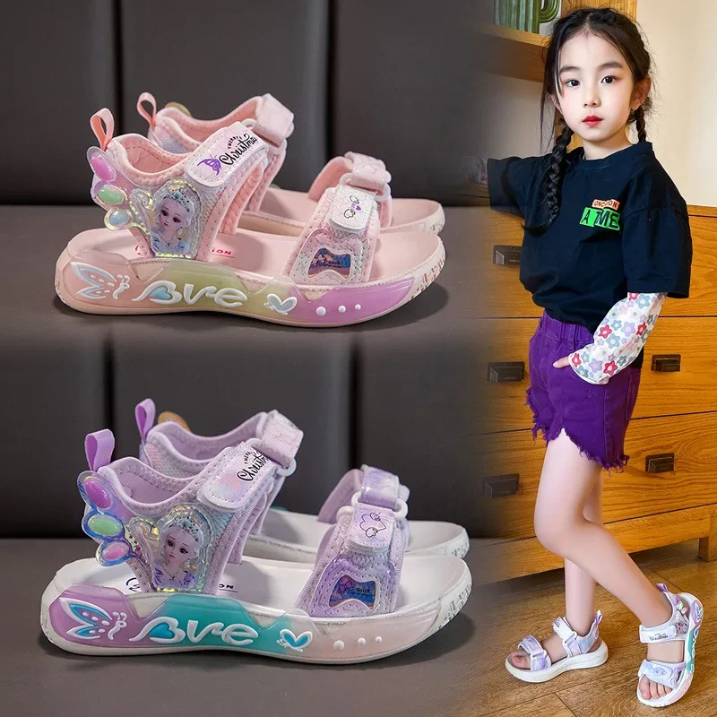 Girl Sandals 2024 Summer New Cute Frozen Elsa Sandals For Little Girls Sports Large Children Cartoon Shoes Disney Summer Shoes