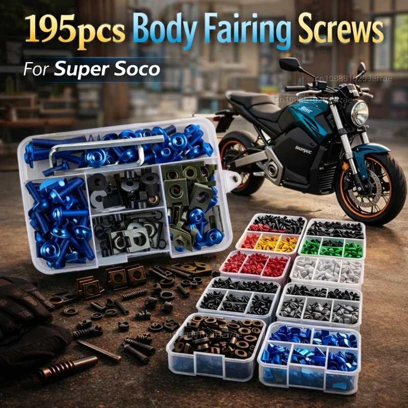 195pcs Motorcycle Fairing Bolts Body Screws Nuts For Super Soco CPx CUmini CUx TC 50 TC Max Wanderer TCMax Kit Aluminum CNC Set