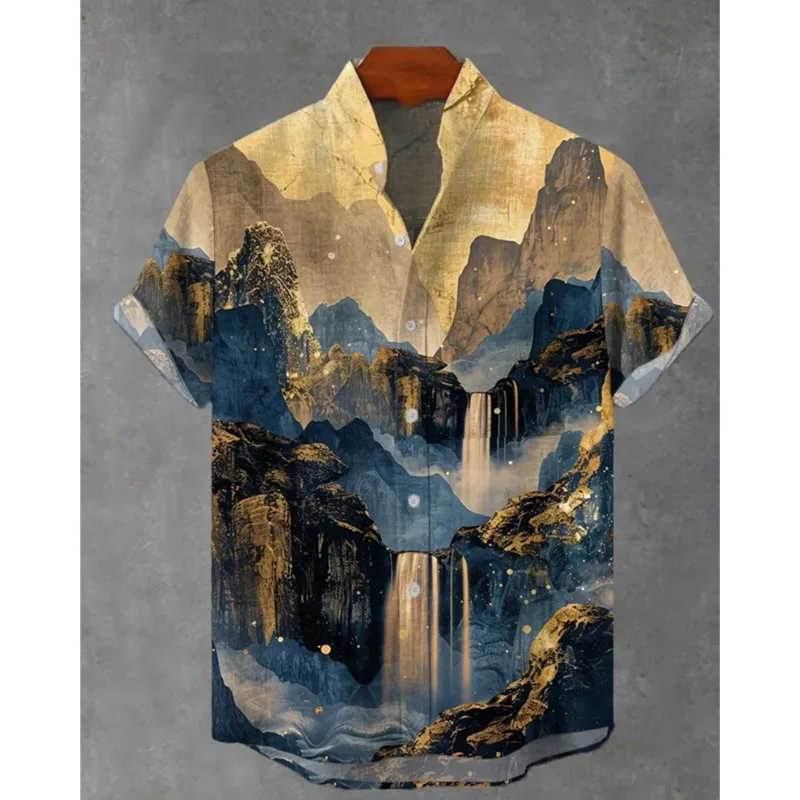 

Ukiyo-e Wave 3D Printing Men's Casual Shirt Summer Fashion Men's Street Button Short Sleeved Shirt Camisa Manga Corta Hombre