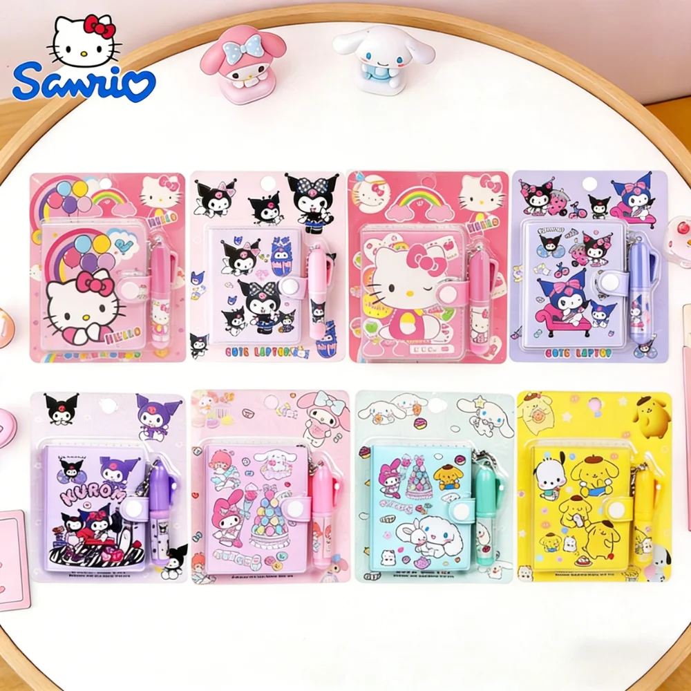 

#HOT 8PCS Classics Sanrio Cartoon Pocket Book Kuromi Melody Cute Mini Notebook Student Pen Stationery Set Reward For Kids Gifts