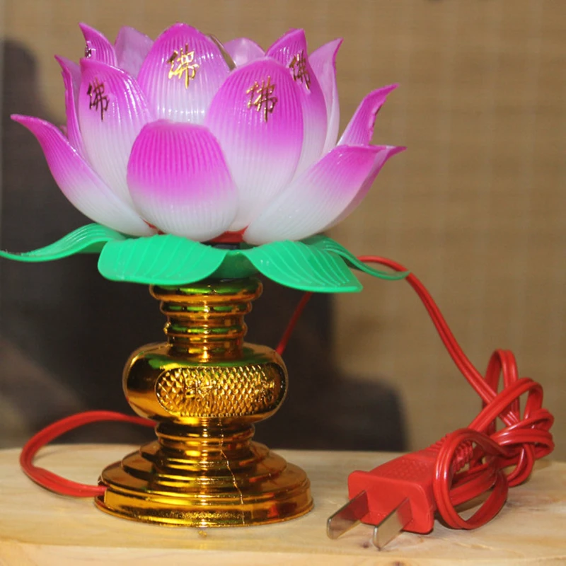 Colorful Electric Buddha Lotus Light Flameless Flicker LED Candle Tea Lamp Buddhist Temple Prayer Accessories Guanyin Home Deco