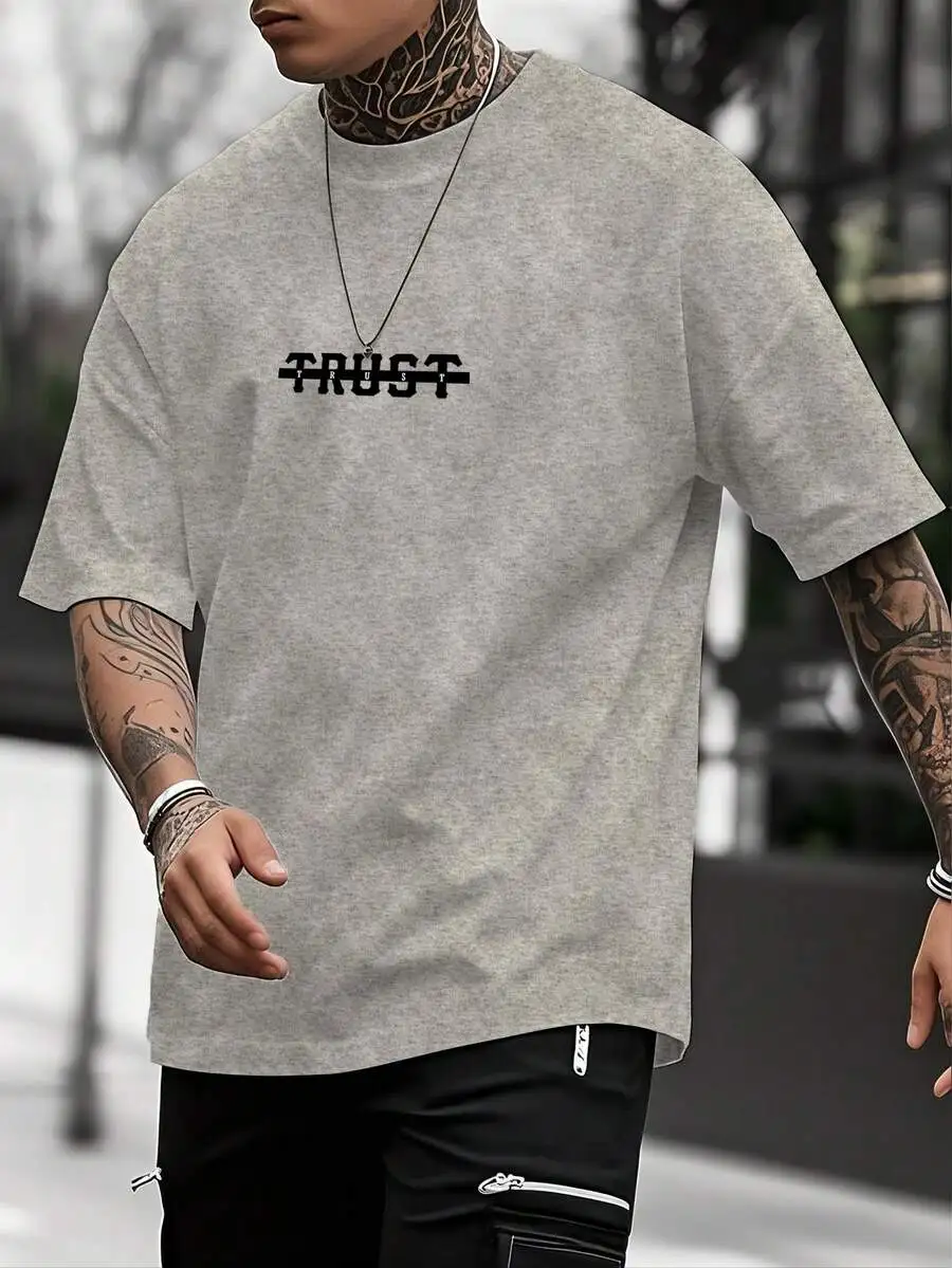 

Mens Short Sleeve Graphic Tee With Bold Script Print 180G 100% Cotton Comfort Fit