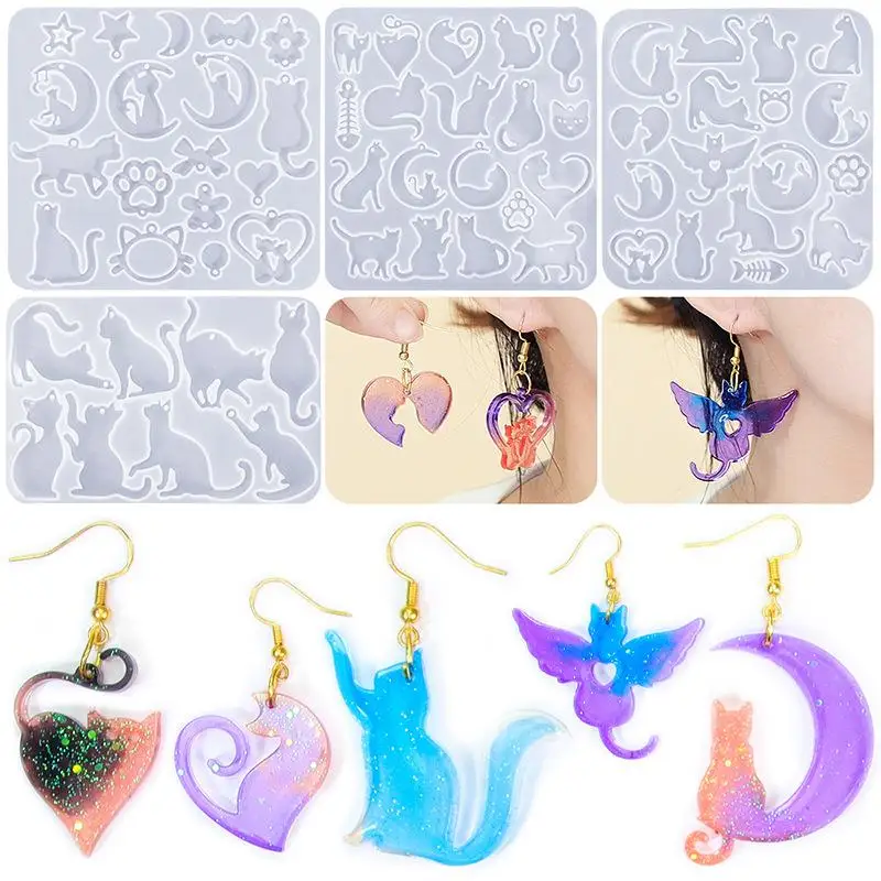 DIY Crystal Earring Pendants Silicone Mold Love Cat Animal Series For Keychain Charms Epoxy Resin Mould Jewelry Making Crafts