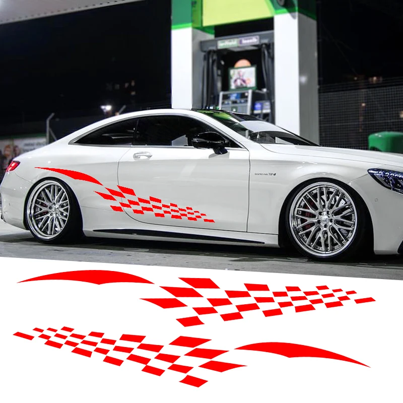 

2PCS Lattices Car Decals Cover Scratches Racing Sport Style Stripe Truck Door Vinyl Film Auto Both Side Body Stickers Universal