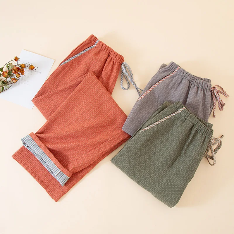 

2025 Cotton Jacquard Couple Home Pants Autumn Breathable and Comfortable Pajama Pants Men and Women Elastic Waist Sleep Bottoms