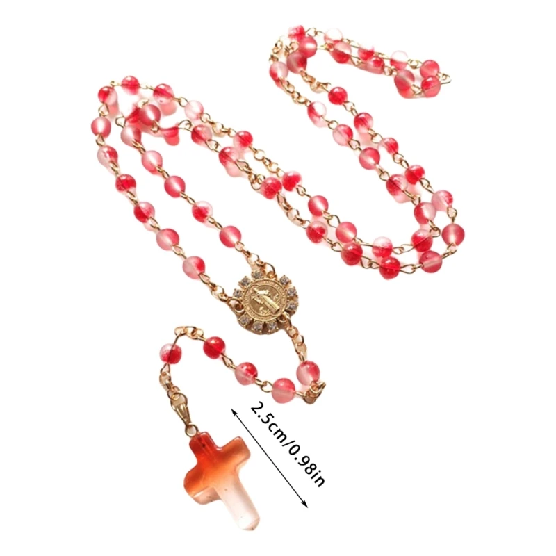 34cm Transparent Glass Beads Crosses Rosary Necklace Church Souvenir Christian Religious Jewelry Gifts for Women Men