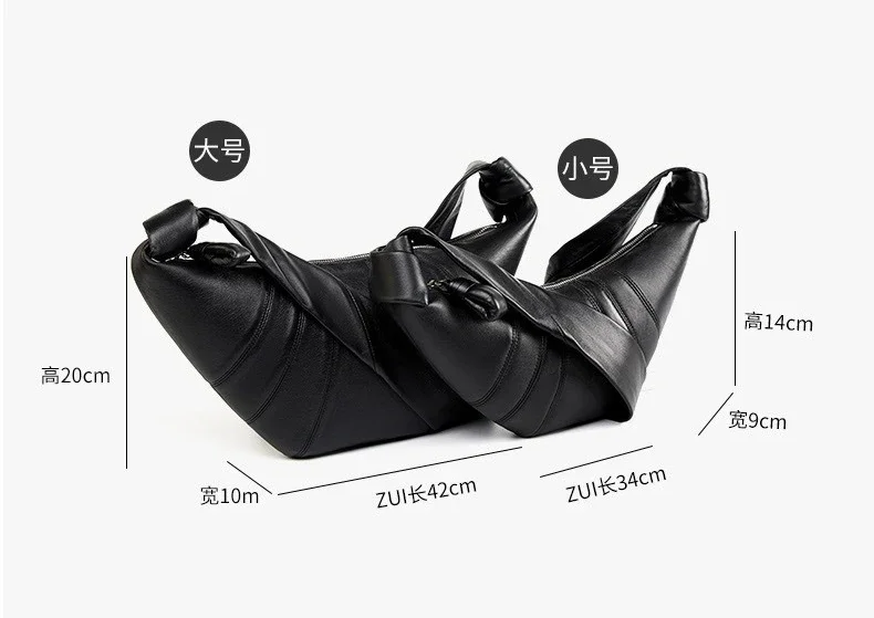 حقيبة يد نسائية من جلد الخراف الأصلي حقيبة كرواسون عصرية متعددة الاستخدامات باللون الأسود الناعم حقائب كتف على الصدر عبر الجسم #6