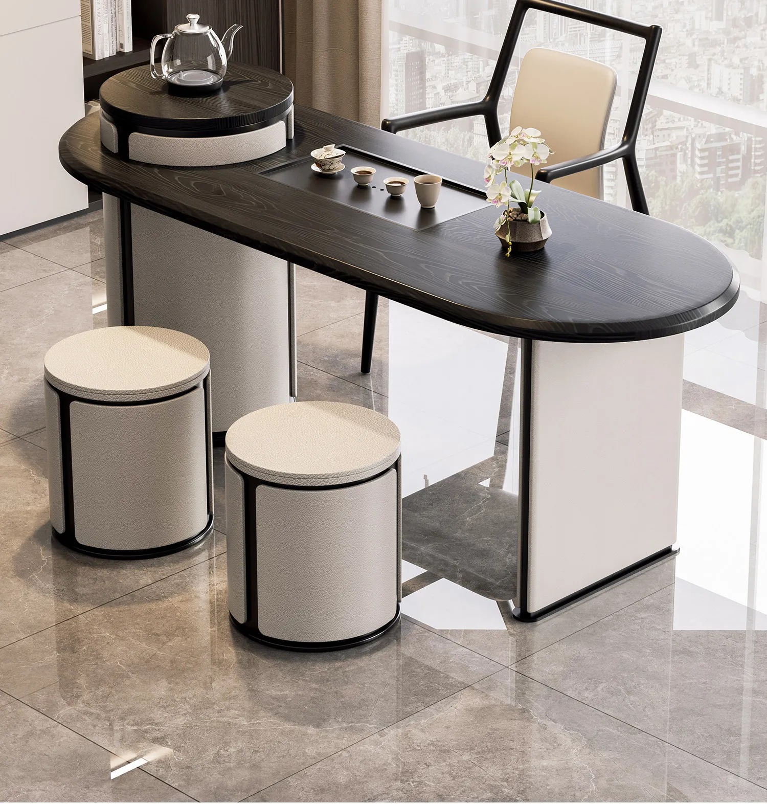 YJQ Italian minimalist balcony exquisite small tea table light luxury high-end tea table modern simplicity