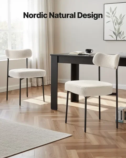 مجموعة من 4 كراسي لتناول الطعام كراسي مطبخ حديثة ومسند ظهر منحني وأرجل معدنية