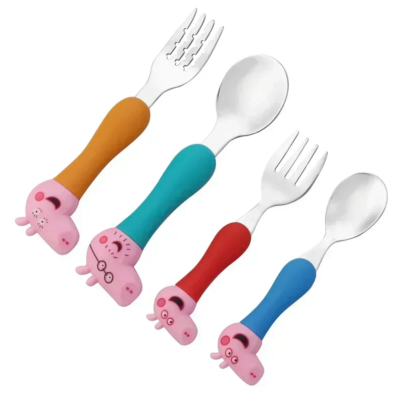 Peppa Pig Tableware Fork Spoon Action Doll Toy George Pig Dad Mom Cartoon Anime Pattern Party Toy Gifts for Boys and Girls