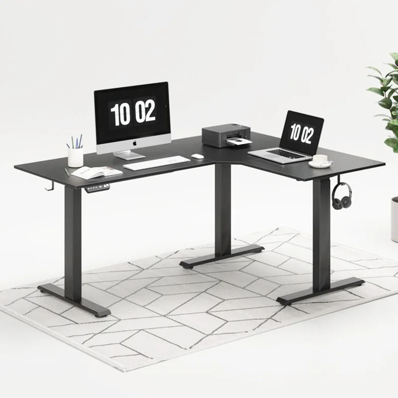 Ergonomic Electric L Shape Standing Desk Height Adjustable Smart Standing Desk Sit Stand Desk for Two Computers