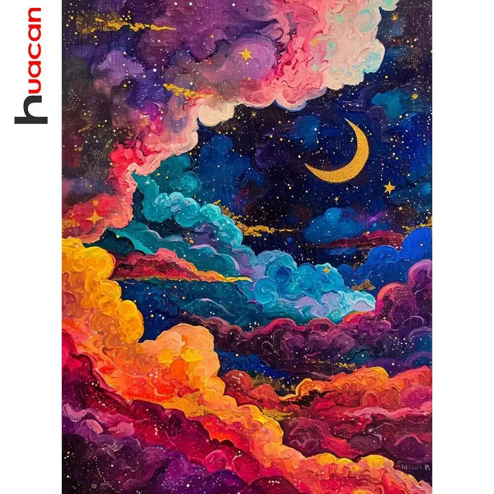 Huacan Diamond Mosaic 5d Starry Landscape Handmade Diamond Painting Embroidery Kits Cross Stitch Wall Decor Living Room