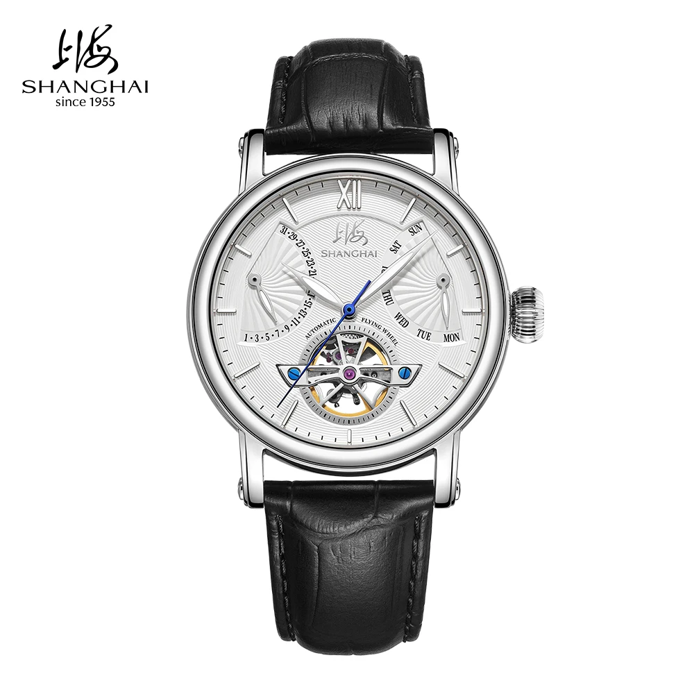 

Мужские механические часы Shanghai Watch Skeletonized Flywheel, 42 мм, автоматические, с ретроградным календарем, сапфировое стекло, S8924