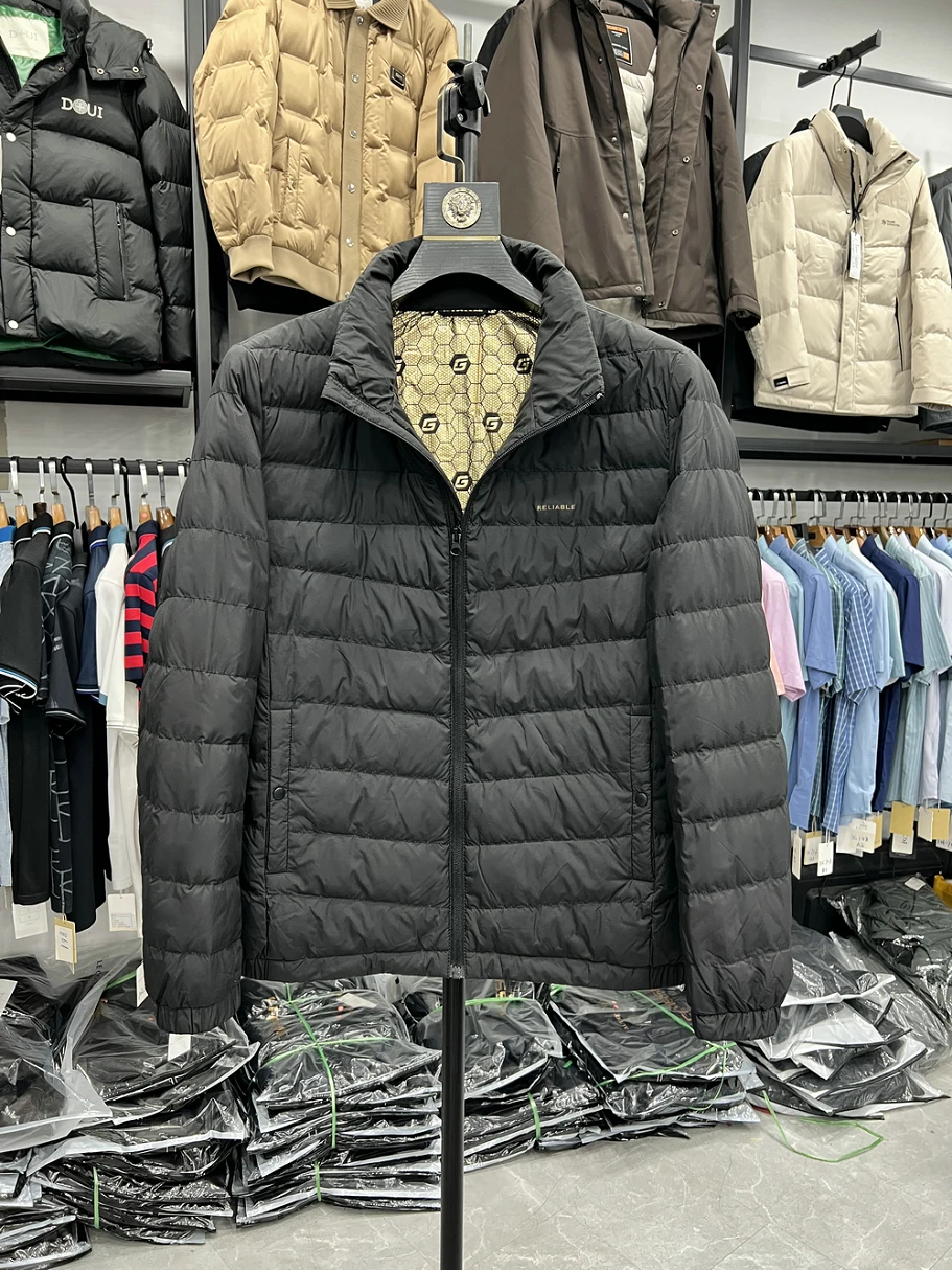

Lightweight Padded Jaet Men's Casual Sle Polyester Fiber Du down Warmth Stand Collar Svel Zipper Closure Bla