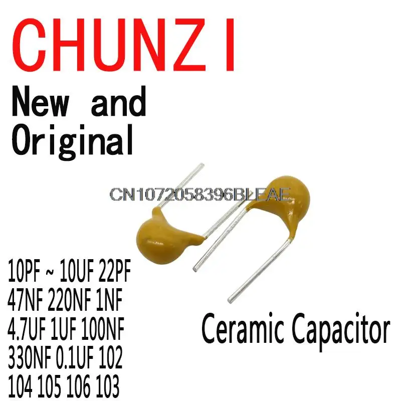 100 PCS Capacitor Cerâmico Monolítico 10PF ~ 10UF 22PF 47NF 220NF 1NF 4.7UF 1UF 100NF 330NF 0.1UF 102 104 105 106 103