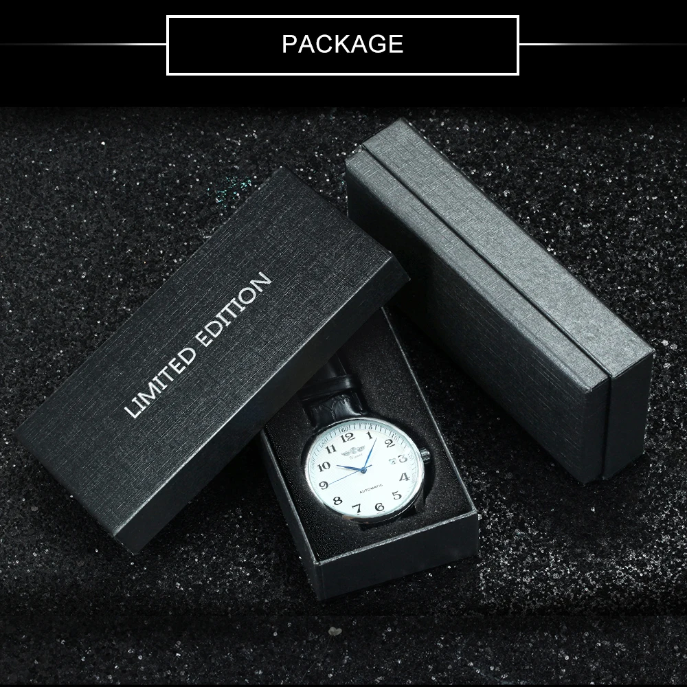 Winner Klassische Business-Armbanduhr für Herren, Retro-Kalender, blaue Zeiger, automatische mechanische Uhren, Top-Marke, Luxus-Stahl-Ledergürtel – Detail 9