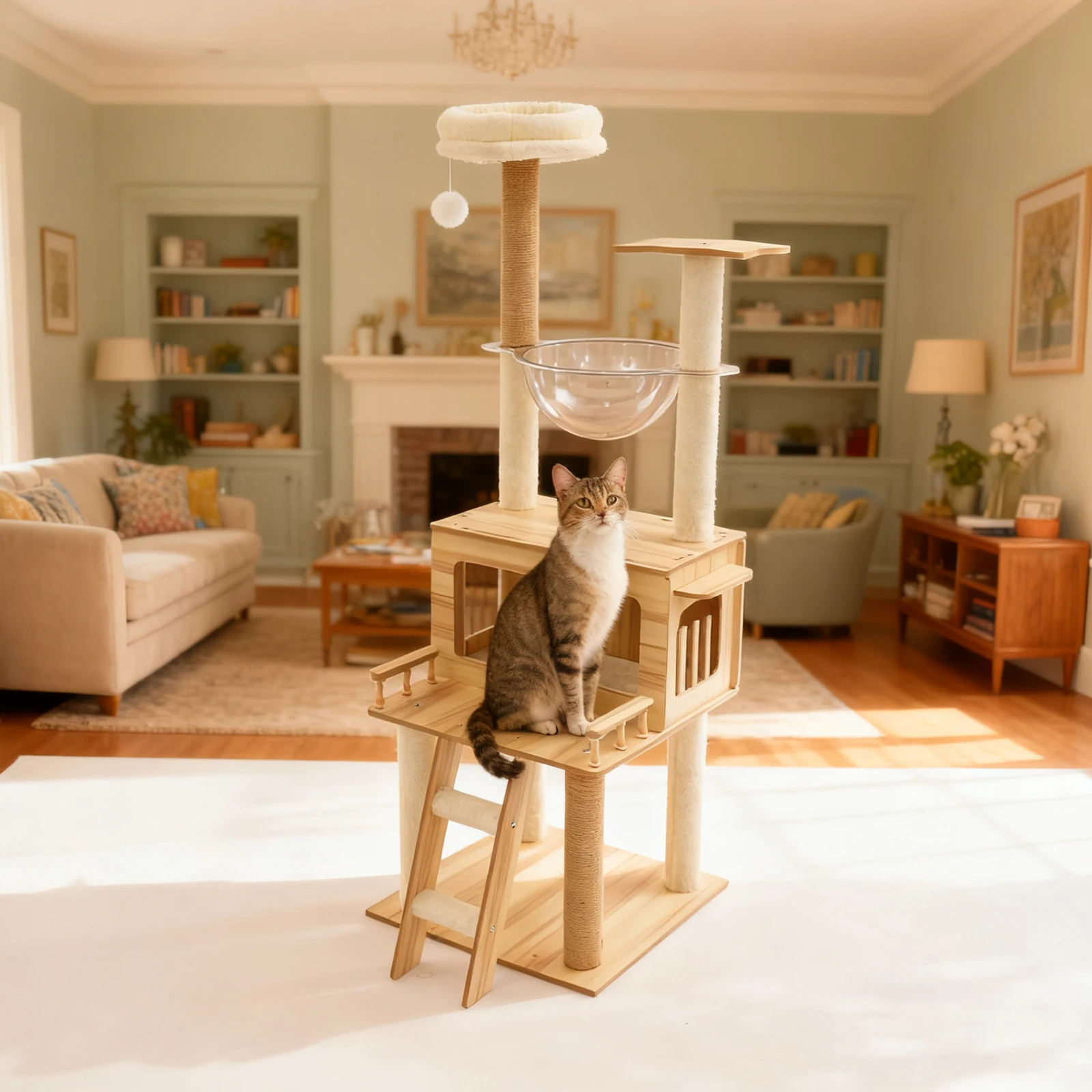 

Modern Cat Tree with Transparent Space Capsule, Multi-Level Cat Condo & Scratching Posts for Kittens and Cats