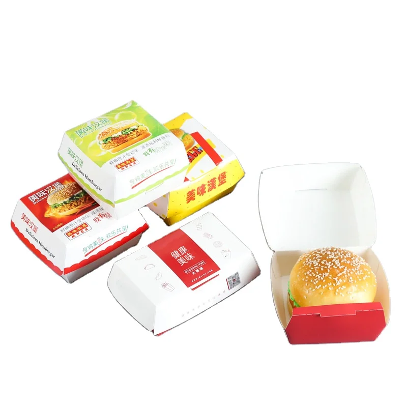 Recipiente De Alimento De Embalagem De Papel, caixa De Embalagem De Hamburguer, frango Batatas Fritas, produto Personalizado, impresso Personalizado De Fábrica