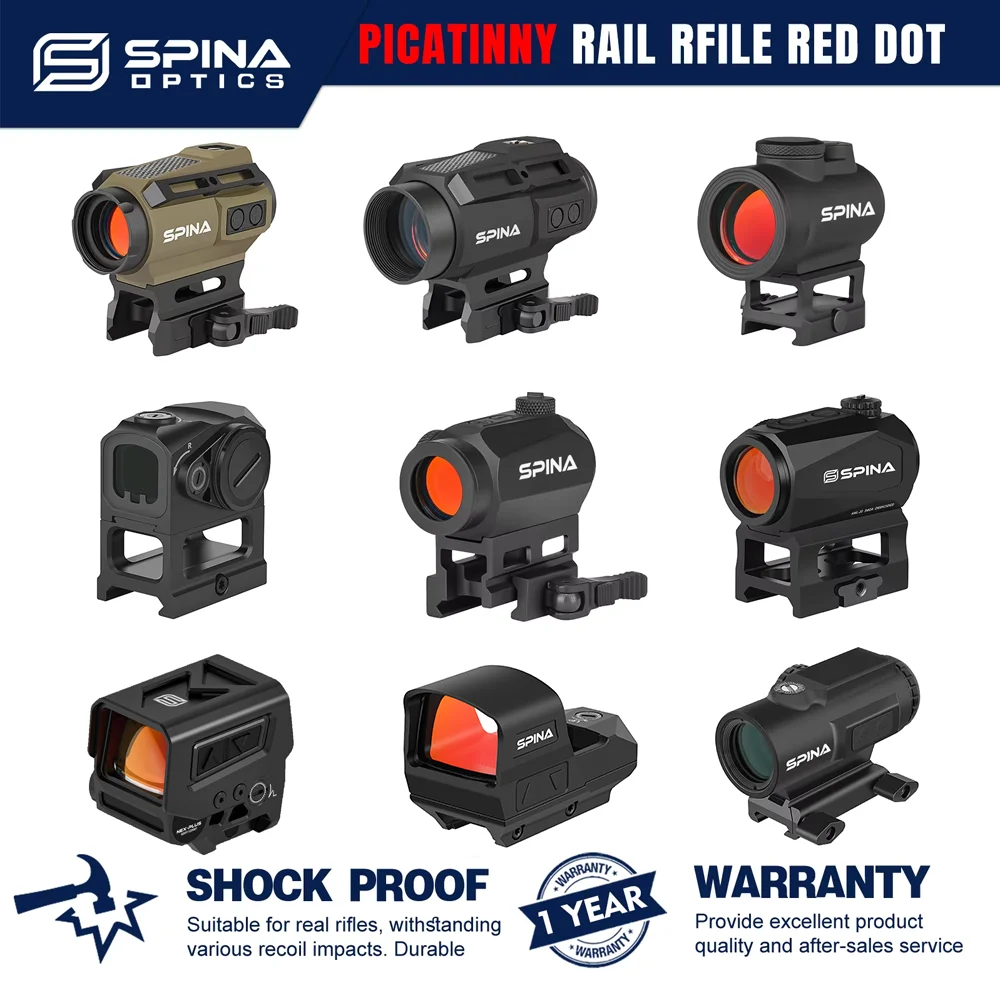 SPINA OPTICS Picatinny Rail Red Dot Sight Solar Shake Awake Multi Reticles Red Dot Scope
