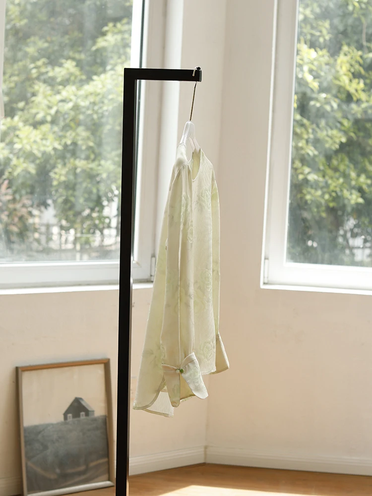 

Новый китайский тонкий шелковый топ l с нефритовым принтом на пуговицах, тяжелый шелковый женский модный летний сезон, традиционный костюм