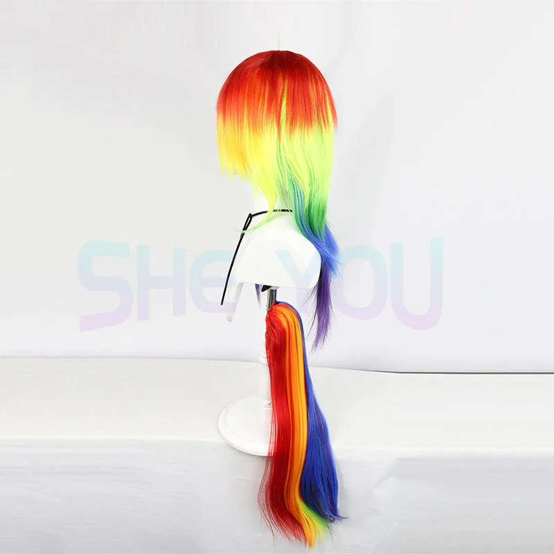 Pony  Rainbow Dash Cosplay Wig Multi Color Heat Resistanct Synthetic Hair Cosplay Costume Wigs + Wig Cap