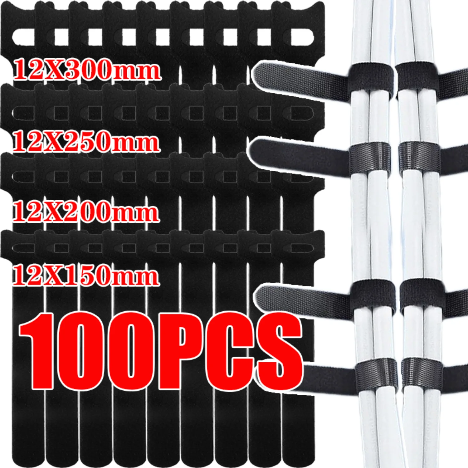 10-100PCS Reusable Cable Ties Nylon Loop Hoop Fastener Tape Hook and Loop Straps Nylon Securing Wire Cord Ties Organizer